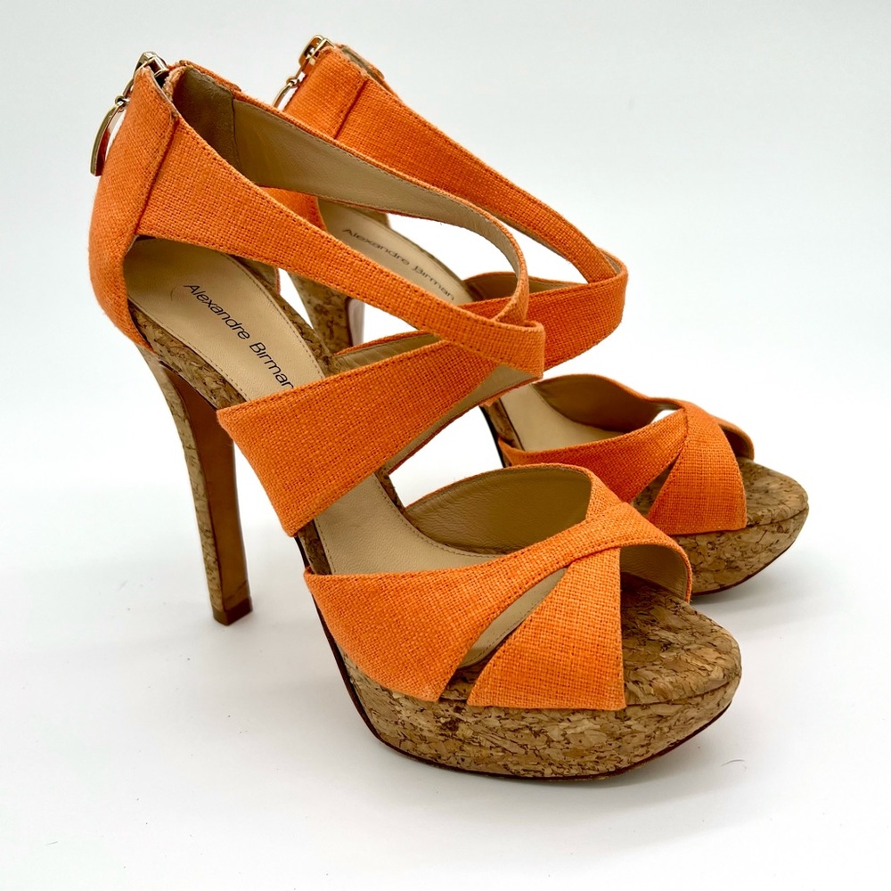 Orange canvas cork leather Alexandre Birman heels